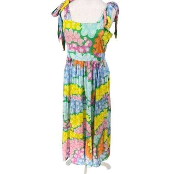 Emily McCarthy Floral Tiered Maxi Dress S Multi Tie Shoulder Summer Boho EUC - Picture 2 of 12